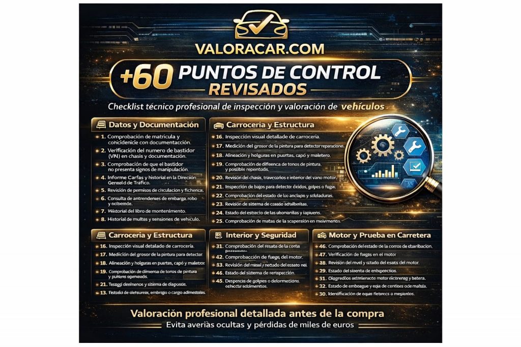 REVISIÓN DE LO 60 PUNTOS DE CONTROL QUE SE REALIZAN A CUALQUIERA DE LOS COCHES DEE SEGUNDA MANIO QUE NUESTROS CLIENTES VAYAN A COMPRAR