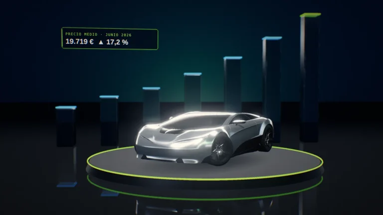 Gráfico de barras en 3D ascendente con el precio medio del coche de ocasión